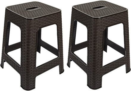 Hega hogar Zit krukjes - 4x - bruin - rotan kunststof - 37 x 37 x 45 cm - extra zitplaatsen