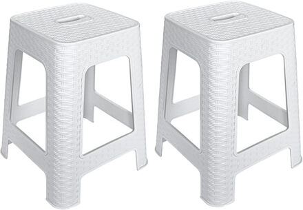 Hega hogar Zit of opstap krukje - 2x - Rotan line - wit - kunststof - 37 x 37 x 45 cm