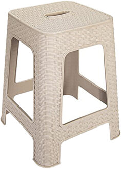Hega hogar Zitkrukje - beige - kunststof - 37x37x45 cm - Rotan Line - opstapkrukje/stapelbaar