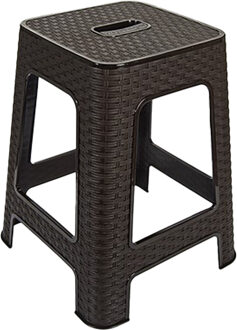 Hega hogar Zitkrukje - donkerbruin - kunststof - 37x37x45 cm - Rotan Line - opstapkrukje/stapelbaar