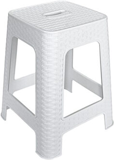 Hega hogar Zitkrukje - wit - kunststof - 37x37x45 cm - Rotan Line - opstapkrukje/stapelbaar