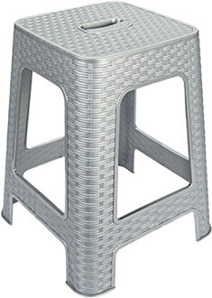 Hega hogar Zitkrukje - zilvergrijs - kunststof - 37x37x45 cm - Rotan Line - opstapkrukje/stapelbaar