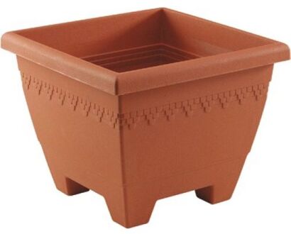 Hega Hoger Plantenbak/bloempot Lima - terracotta - vierkant - kunststof - 35x35x28 cm - planten pot - Plantenbakken Bruin