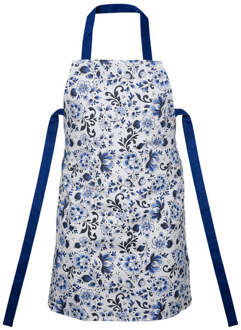 Heinen Delfst Blauw keukenschort Bloemen wit 60 x 80 cm