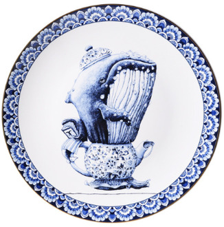 Heinen Delft Blauw Wandbord Redmer Hoekstra - Walvis - Keramiek - 31 cm wit blauw