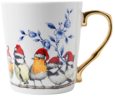 Heinen Delfts Blauw mok Bosvogels kerst Multi color