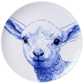 Heinen Delfts Blauw wandbord Lammetje 26.5 cm Wit-Blauw