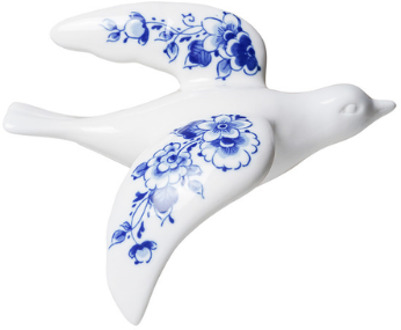 Heinen Delfts blauw wandvogel Delfts blauw nr 4 Wit-Blauw