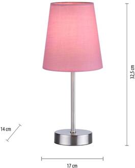 Heinrich tafellamp met roze stoffen kap staal, roze
