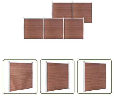 Hekpanelenset - HKC - 872 x 186 cm - bruin - 45 planken - 6 palen - 5 aluminium stangen