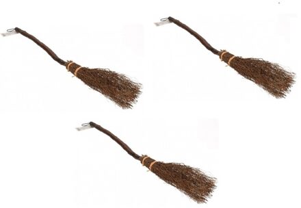 Heksen bezem van 89 cm - 3x - Halloween versiering/decoratie - Verkleedaccessoires voor heksen