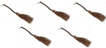 Heksen bezem van 89 cm - 5x - Halloween versiering/decoratie - Verkleedaccessoires voor heksen