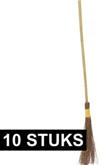 Heksen bezem van hout - 10x - 100 cm - heks verkleed accessoires
