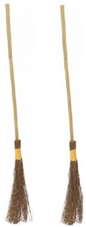 Heksen bezem van hout - 2x - 100 cm - heks verkleed accessoires