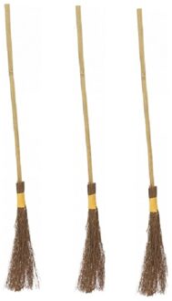 Heksen bezem van hout - 3x - 100 cm - heks verkleed accessoires