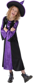 Heksen Kinder Jurk - Zwart/paars - Halloween Kostuum 145-158 (10-12 Jaar)