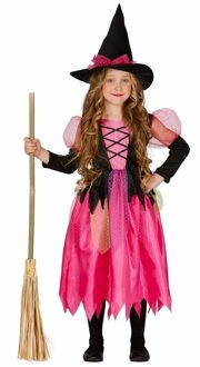 Heksen kostuum/outfit Shiny Witch - voor meisjes - roze - Heksenjurk verkleedkleding