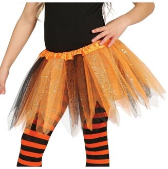 Heksen petticoat/tutu verkleed rokje - oranje/zwart - 31 cm - voor meisjes - Tule onderrokjes