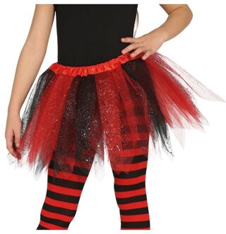 Heksen petticoat/tutu verkleed rokje - rood/zwart - 31 cm - voor meisjes - Tule onderrokjes