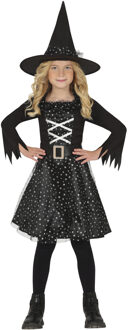 Heksen verkleed kostuum Dolly - 3-delig - zwart/zilver - voor meisjes - Halloween