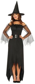 Heksen verkleed kostuum - zwart - jurk voor dames - Halloween/Carnaval - One size;;