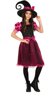Heksen verkleed kostuum zwart/roze voor meisjes - Halloween Multi