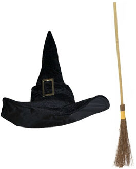 Heksen verkleed set dames heksenhoed met bezem