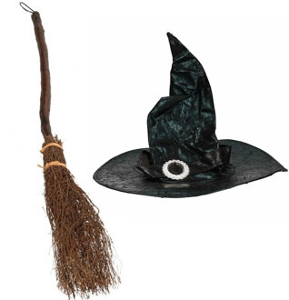 Heksen verkleed set dames heksenhoed met bezem
