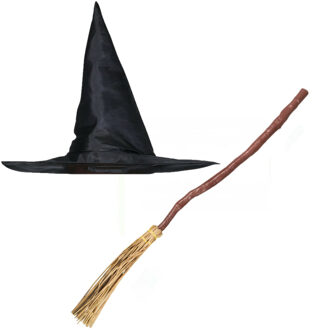 Heksen verkleed set dames heksenhoed met bezem