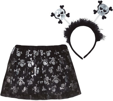 Heksen verkleed setje voor kinderen - rokje/diadeem - zwart - Halloween/carnaval One size