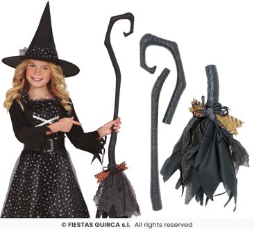 Heksenbezem 90cm krul afneembaar Zwart