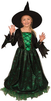 Heksenjurk Kind Groen Premium + Hoed Groen, Zwart