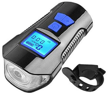 Heldere Led Fietsverlichting Rear En Front Light Kit Usb Oplaadbare Bike Kilometerstand Batterij Display Met Achtergrondverlichting Met Bike Bell blauw