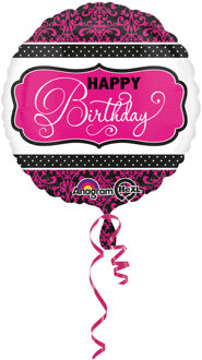 Helium Ballon Happy Birthday Roze & Zwart 43cm leeg