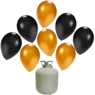 Helium ballonnen & tank - 30x stuks - goud/zwart - versiering - verjaardag
