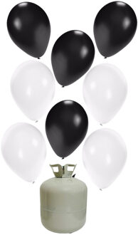 Helium ballonnen & tank - 30x stuks - wit/zwart - halloween - versiering