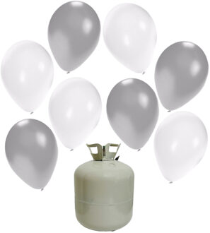 Helium ballonnen & tank - 30x stuks - zilver/wit - versiering - verjaardag