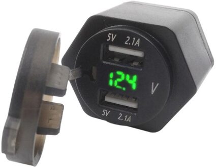 Hella Din Plug 12V Motorfiets 2.1A Dual Usb Charger Met Led Voltmeter Power Adapter Voor Bmw Triumph Ducati Motor groen