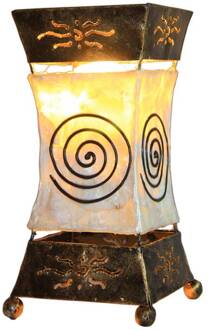 Helle tafellamp Xenia met spiraalmotief oud messing, creme