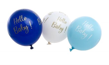 Hello Baby Geboorte Ballonnen Set Blauw (6st) Blauw, Multikleur - Print