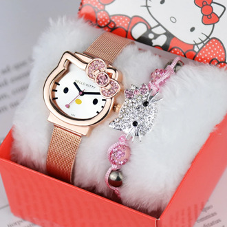 Hello Kitty Children Watch Gift kids watch stainless steel Mesh belt watch for kid multicolor girl wristwatch Best birthday gift