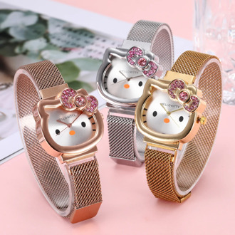 Hello Kitty cute cartoon cat children's watches Magnet Buckle Metal Milano kids watch Mesh watch for kid multicolor Wrist watch
