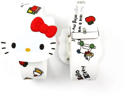 Hello Kitty Lovely Children's Watch Silicone LED Luminous Boy Girls Watch Children Clock for Kids Christmas Birthday Gift Watch