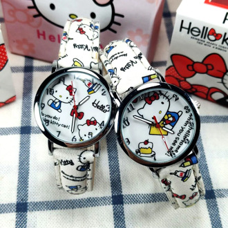 Hello kitty White Girl Watch Kids Watch leather strap Quartz Watch Children Girls Boys Wristwatch reloj niño Watch For Girl