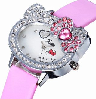 Hello kitty women Leather Watch Kids for Girls Student Infantil Leather Band Clock Relogio Cartoon Watch Hodinky Ceasuri Enfant
