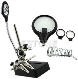 Helpende Hand Solderen Stand Met LED Licht 3 Lens Vergrootglas Vergrootglas