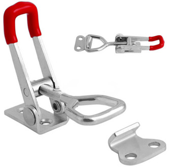 HELTC 1Pcs Silver+Red Adjustable Toggle Latch Catch Hasp Cabinet Boxes Lever Handle Clamp Hasp Toggle Latch Catch Lock