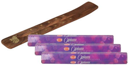 HEM Wierook stokjes Opium geur - voordeelpak met 60x stokjes - 25cm - met plankje/houder