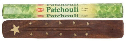 HEM Wierook stokjes Patchouli geur - voordeelpak met 60x stokjes - 25cm - met plankje/houder