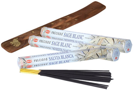 HEM Wierook stokjes Witte Salie geur - voordeelpak met 60x stokjes - 25cm - met plankje/houder